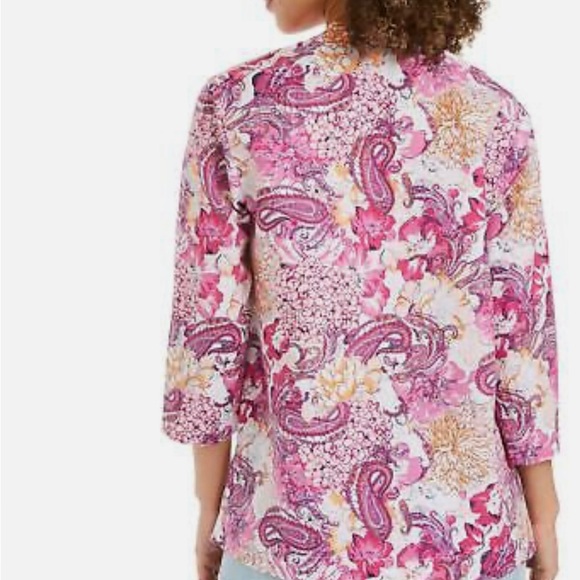 Charter Club Linen-Blend Embroidered -Neck Printed Tunic - Picture 3 of 11